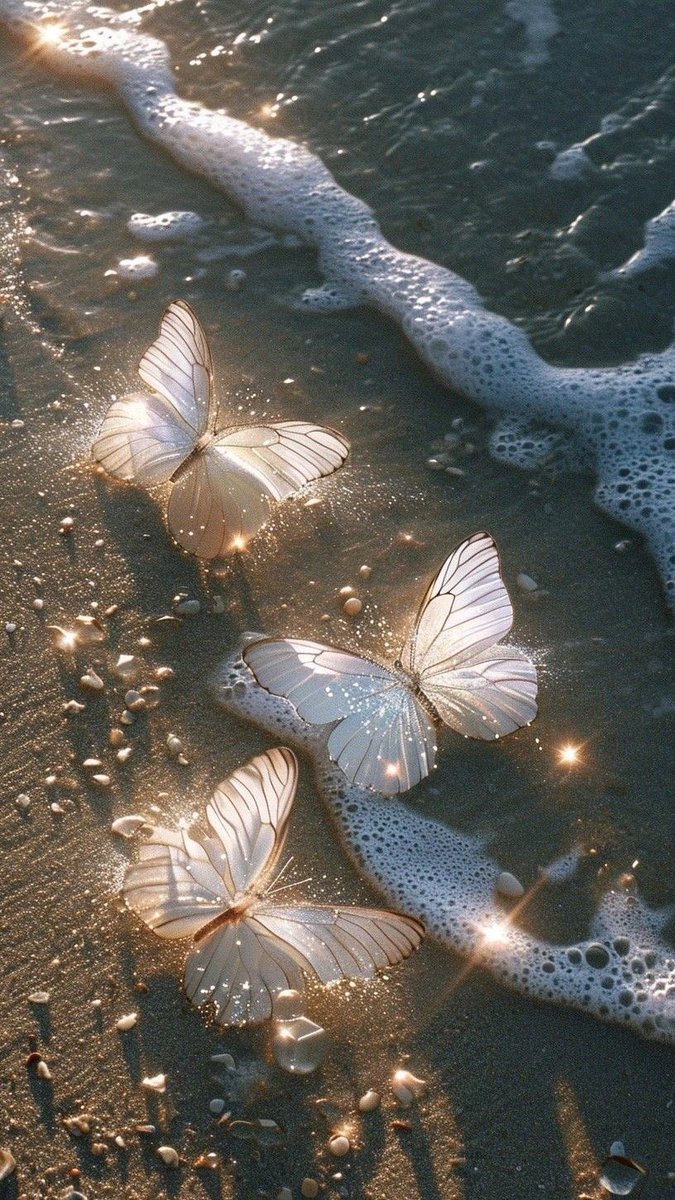 Glittering sunshine and beautiful butterflies at seashore