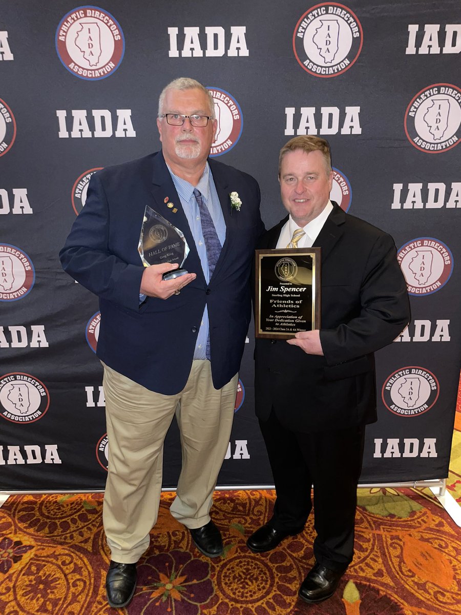 It was a huge night for SHS tonight as 2 Golden Warrior legends were honored @ the Illinois Athletic Directors Association’s annual banquet. Greg King was inducted into the IADA Hall of Fame and Jim Spencer was presented with the Friends of Athletics Award. Congrats to both! ⭐️