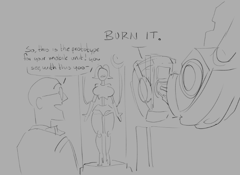 Made some changes and made it more GLaDOS since I made that last one in a rush.
My head canon is that sometimes the Aperture lines of production break and she has to go and do the repairs herself (?