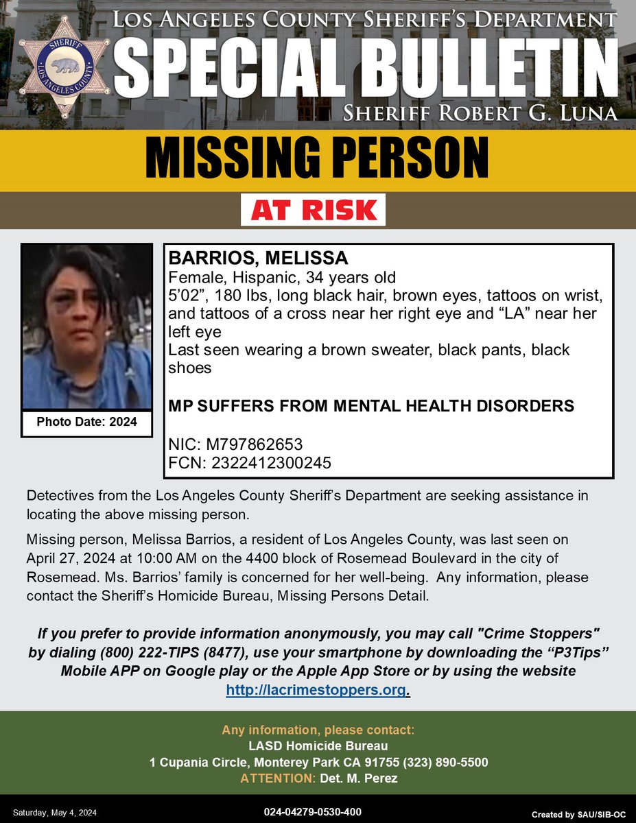 #LASD is Asking for the Public’s Help Locating Missing Person Melissa Barrios #Rosemead

local.nixle.com/alert/10948683/