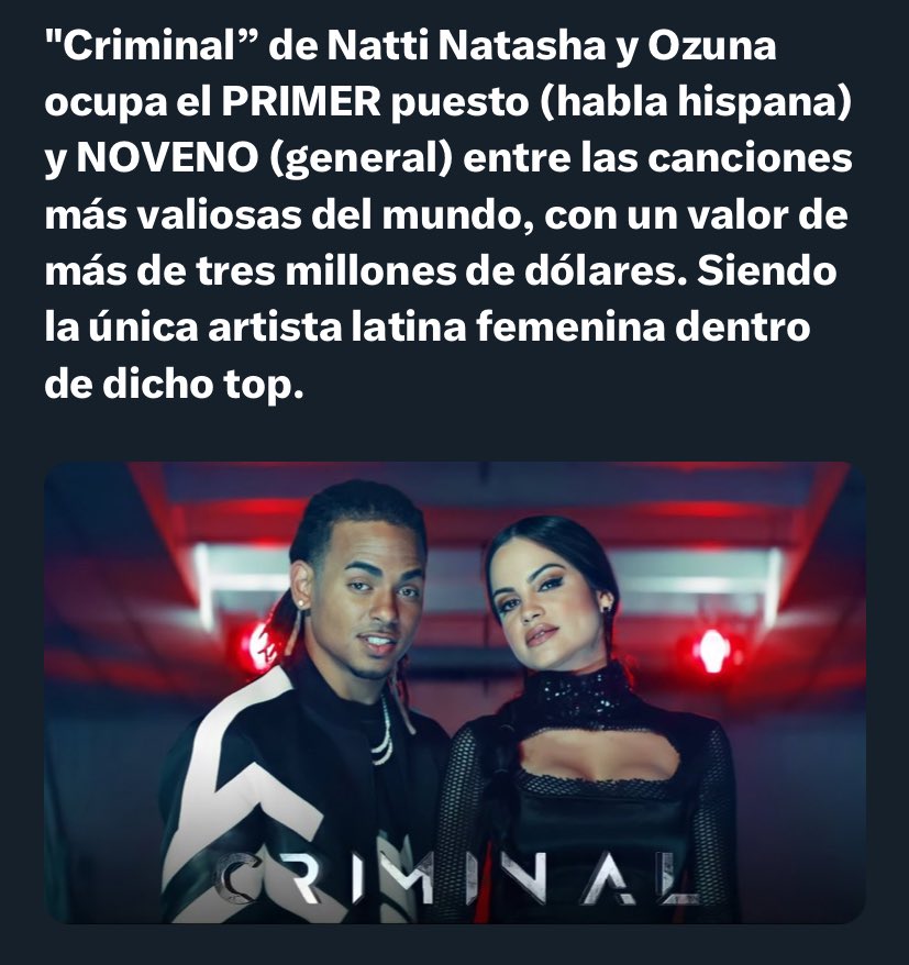 Natti Natasha es una marca en la historia del género urbana y nadie más lo hará como ella fin del comunicado ❤️