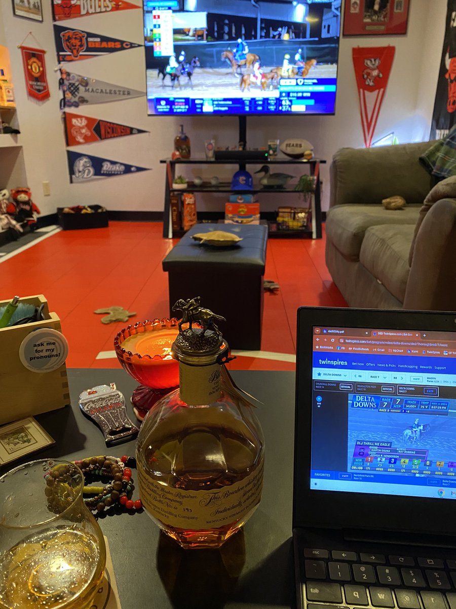 Well, some @deltaracing left to go and I ‘capped the Late Pick 4 at #LosAl. We will see if I can make it until nearly midnight. … Gotta have a little @BlantonsBourbon on fun days like this! Cheers! #KentuckyDerby150 @horsemandon