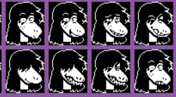 Speaking of Toby Fox being great at expressions I think a set of face sprites I enjoy from him is Susie’s face sprites like I think he captures her so well