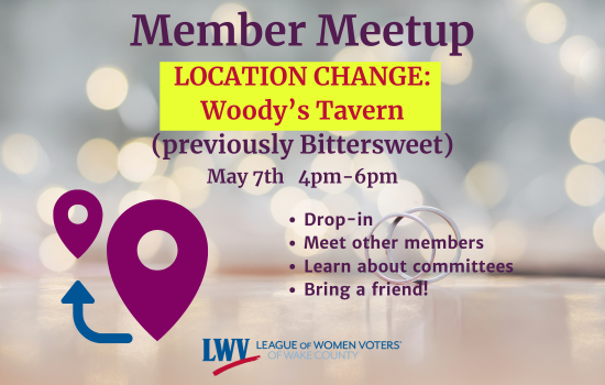 🚨VENUE CHANGE ALERT!🚨 Join us at Woody's Tavern in downtown Raleigh for our Member Meetup on May 7th, from 4:00 pm onwards. Bring a friend! 🗓️ More info: tinyurl.com/5w5ebkma #LWVWake #RaleighEvents
