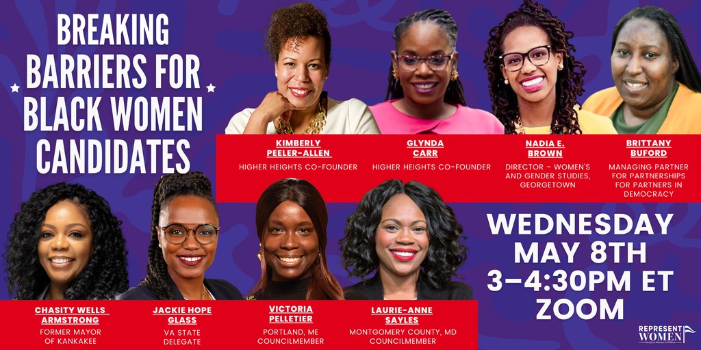 Calling all changemakers 🌟 RSVP now for @RepresentWomen’s upcoming virtual event on May 8, where they'll discuss critical issues facing Black women candidates and explore strategies for achieving gender and racial balance in politics. Register now: l8r.it/eOwC