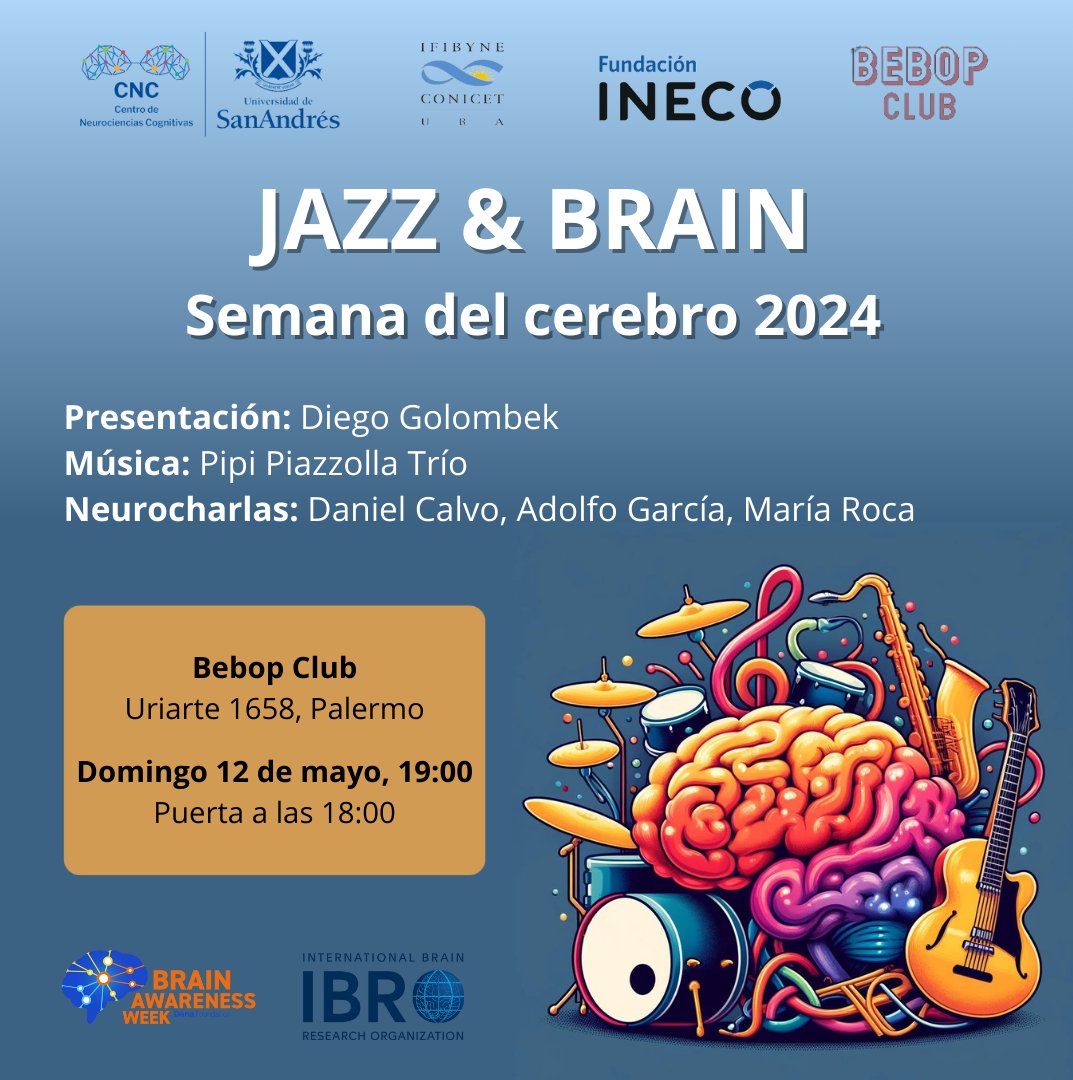 El domingo que viene... jazz y cerebro en @bebopclub! Entradas en tinyurl.com/a46dndr8 #SemanaDelCerebro2024