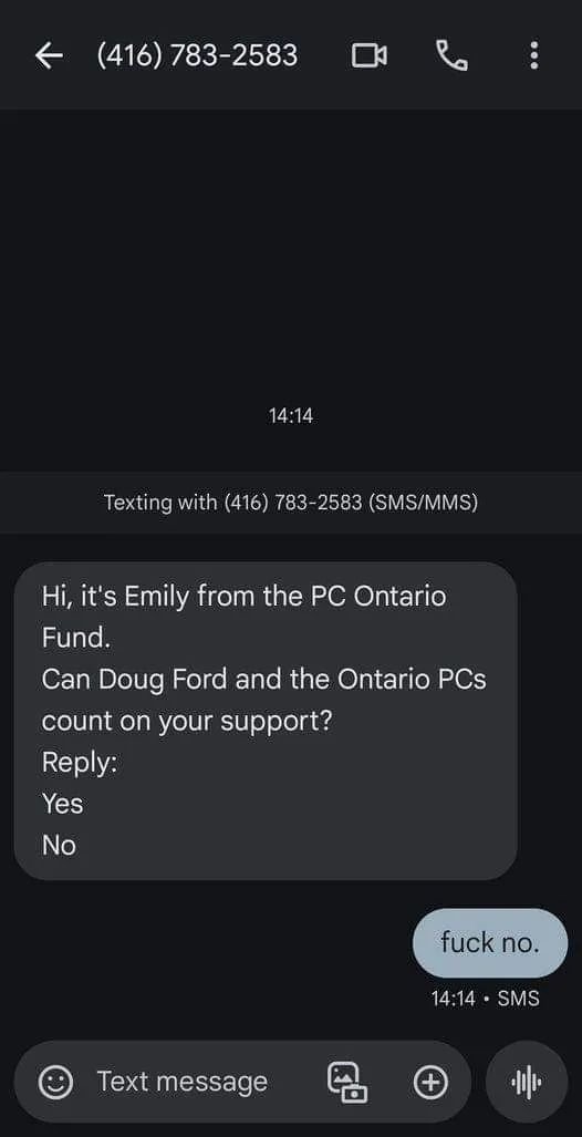 I'm not foolish enough to vote against my own best interests by voting for any Conservative party, whether provincial or federal.
#cdnpoli #NeverVoteConservative #FordfailedOntario  #PierrePoilievreisWacko #onpoli
