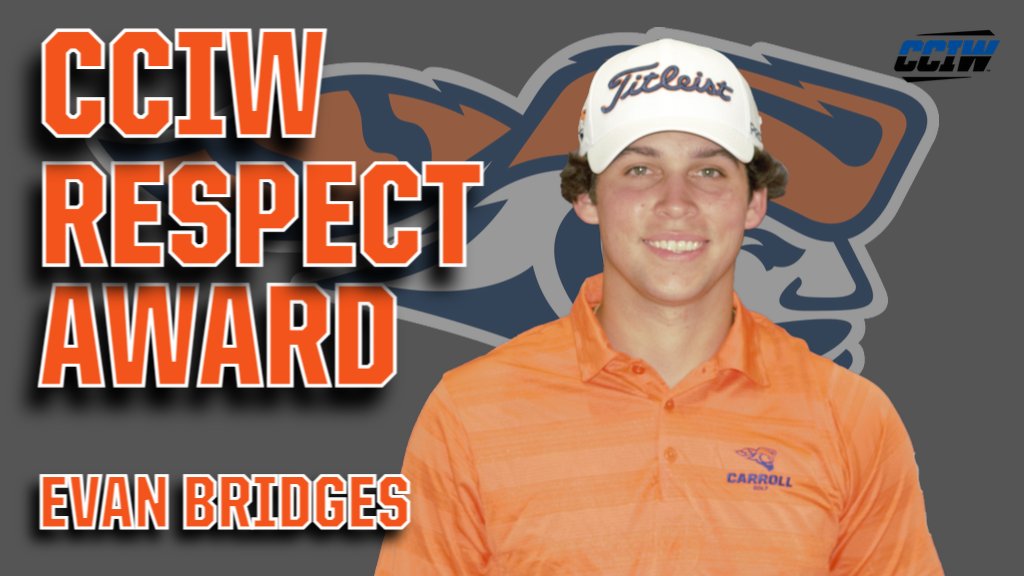 As part of the All-Conference awards for each sport every year is the CCIW RESPECT Award winners, with each school receiving one honoree. This year's RESPECT Award recipient for @CarrollUGolf is Evan Bridges #d3golf #GoPios