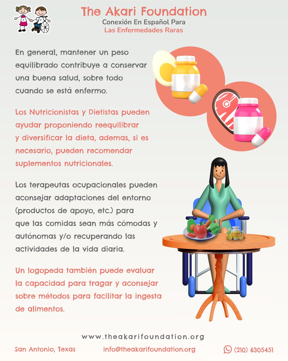 En caso de problemas de deglución, es aconsejable tomar alimentos que “se deslicen bien”, húmedos (salsa) y no demasiado secos, ni demasiado pequeños o que se desmenucen, ya que pueden resultar difíciles de tragar.🍲🥄

#TheAkariFoundation  #enfermedadesraras #LGMD