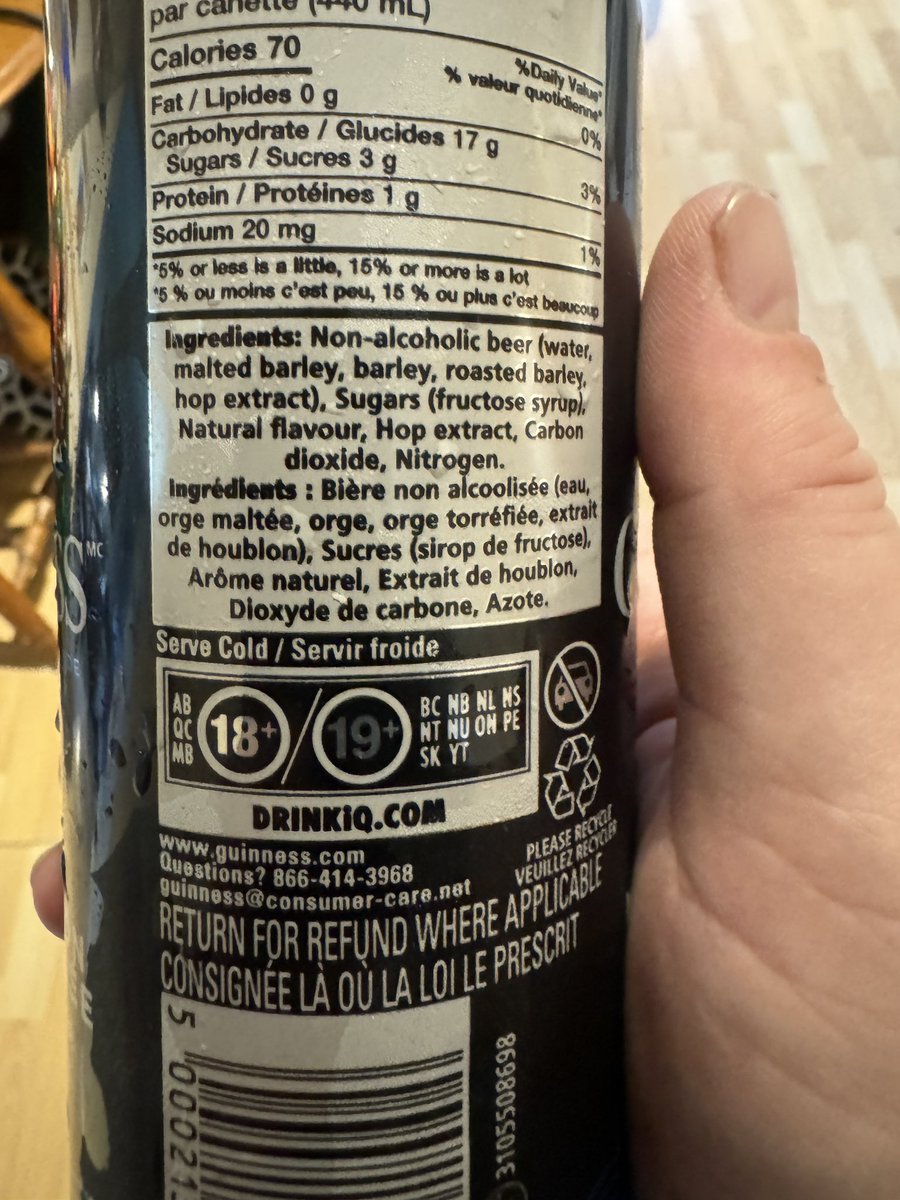 I didn't realize one had to be 19 to drink non-alcoholic beer. This is on my Guinness can.