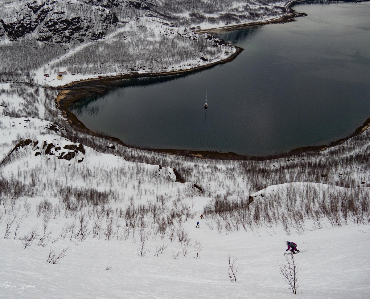 brucegoodlad's tweet photo. A late start and a sleety sail from Sandland round o Oksfjord allowed the weather to clear through and while we didn't have any sun we had some really fun skiing. @dynastarskis @BlackDiamond https://t.co/NUA7jyjlHW