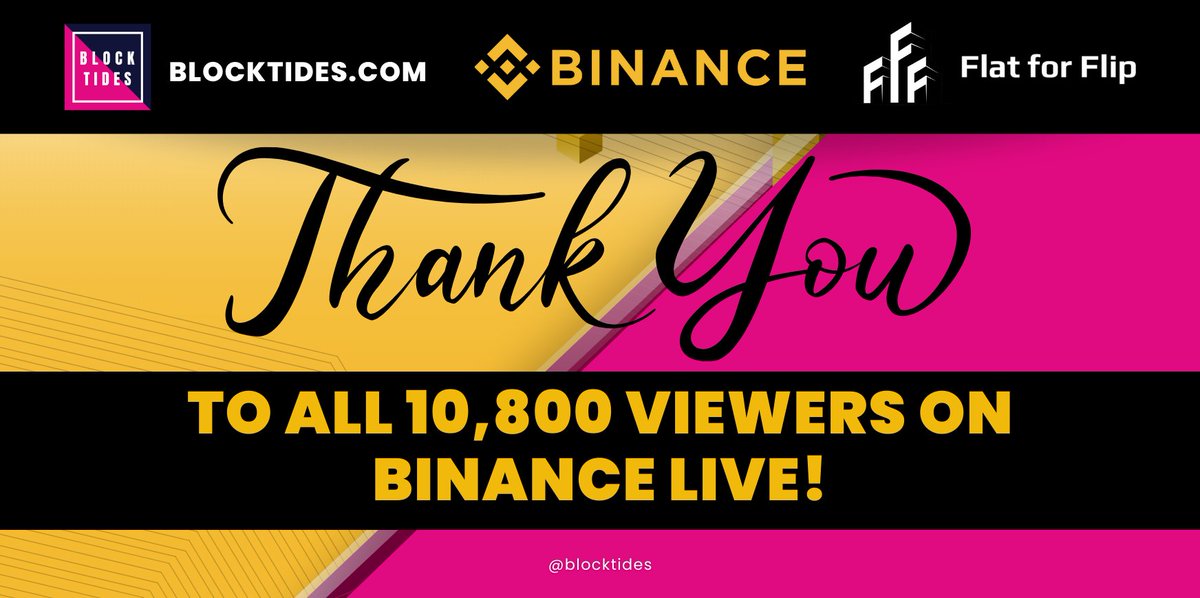 🙌 Block Tides has risen to the top of the charts on Binance Live alongside with @FlatforFlipNFT, captivating an impressive audience of 10,800 viewers! 👥

⭐ This remarkable accomplishment shows how much our awesome community supports us. 🫶

🤩 We want to thank each and every