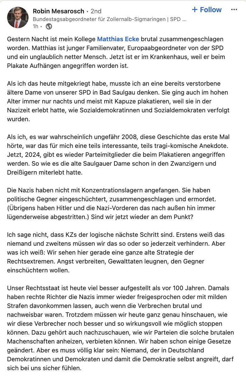 EIL: Erster Bundestagsabgeordneter der SPD warnt vor Konzentrationslagern, weil ein Genosse von Unbekannten verprügelt wurde. Spätestens jetzt müssen alle mitmarschieren, wenn sie sich nicht verdächtig machen wollen. (Kommt das alles denn gar keinem Journalisten mehr bizarr vor?)