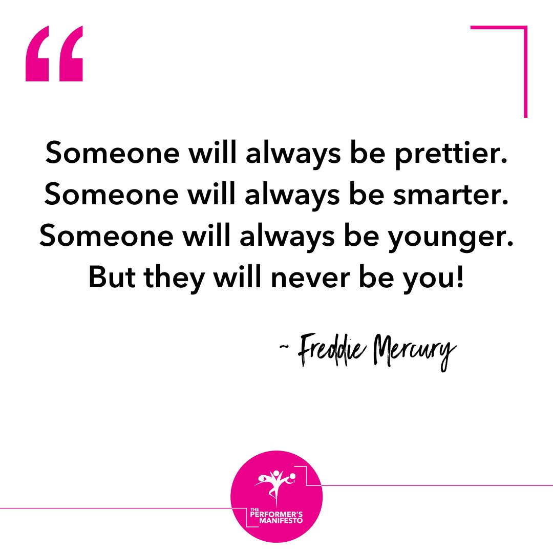 “Someone will always be prettier. Someone will always be smarter. Someone will always be younger. But they will never be you!” ~ #FreddieMercury 

You've got this! Let's Go!!
#CreateYourSuccess #inspoquote