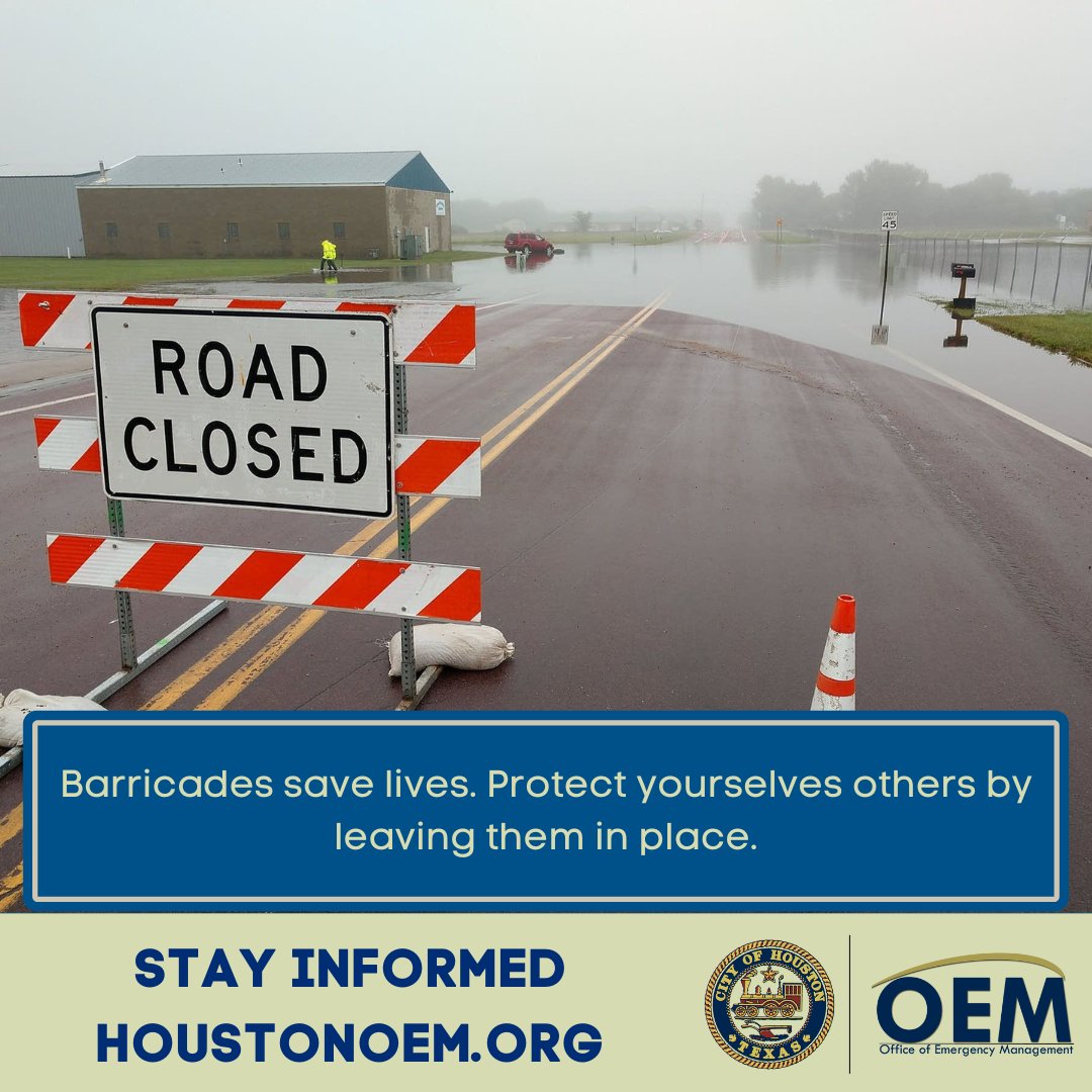 Barricades are in place for your safety. Flood waters contain many things that are harmful to your health. Protect yourself and others by leaving them in place.