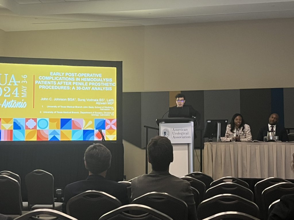 Laith Alzweri, MD (@laithalzweri) on Twitter photo Really proud of our ⭐️ MS3 <a href="/johnjohnson3236/">John Johnson®</a> <a href="/UTMBUrology/">UTMBUrology</a>
presenting on EARLY POST-OPERATIVE COMPLICATIONS IN HEMODIALYSIS PATIENTS AFTER PENILE PROSTHETIC PROCEDURES: A 30-DAY ANALYSIS
#AUA2024 Really proud of our ⭐️ MS3 <a href="/johnjohnson3236/">John Johnson®</a> <a href="/UTMBUrology/">UTMBUrology</a>
presenting on EARLY POST-OPERATIVE COMPLICATIONS IN HEMODIALYSIS PATIENTS AFTER PENILE PROSTHETIC PROCEDURES: A 30-DAY ANALYSIS
#AUA2024