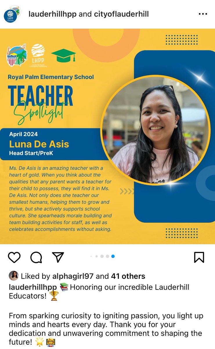 Our very own Ms. DeAsis was recognized by the City of Lauderhill.  Ms. DeAsis is an exemplary educator AND master teacher. We are blessed to have her love on our littlest scholars each day.
Way to go Ms. D! <a href="/RPEMuseummagnet/">Royal Palm STEM Museum Magnet School</a> <a href="/RPE_AP/">Shayla Dekle</a> @BcpsCentral_ <a href="/BCPSHdStrtVPK/">BCPS Head Start/VPK</a> <a href="/CityLauderhill/">City of Lauderhill</a>