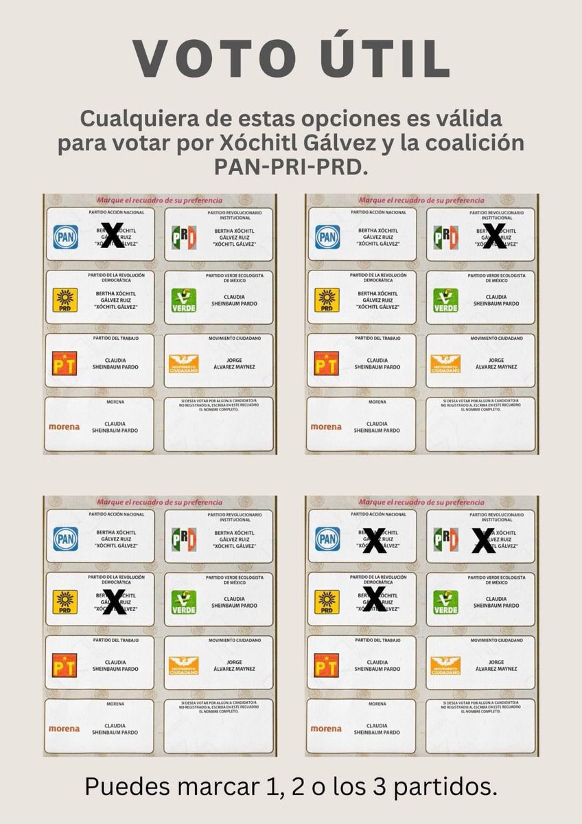 ¿No sabes cómo votar 🗳️ para apoyar a @XochitlGalvez y la coalición @AccionNacional, @PRDMexico y @PRI_Nacional ? 👀 Aquí te decimos 👇🏽