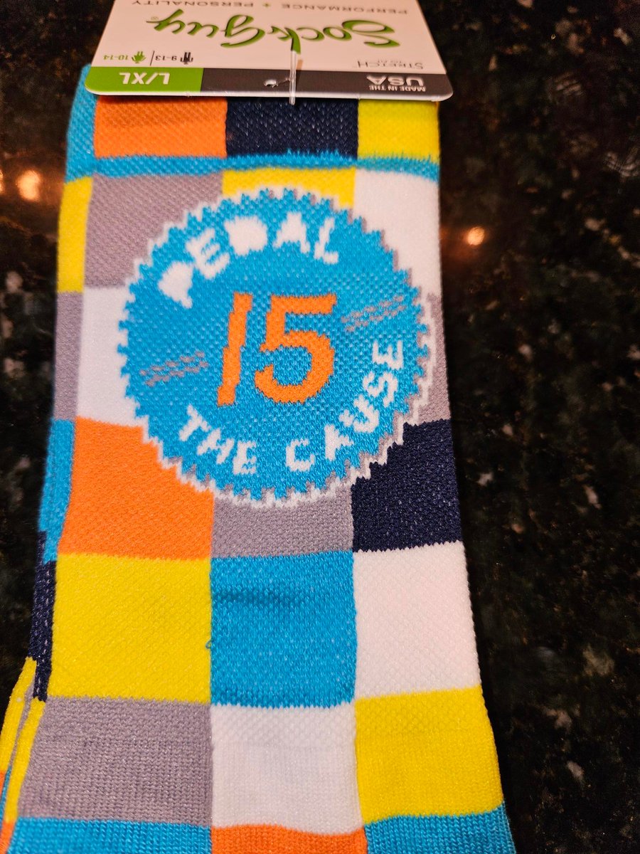 I got my socks for the 15th annual @pedalthecause  in September.
This will be my 12th PTC so please consider supporting my 50 mile ride for cancer research at @SitemanCenter & @STLChildrens 
100% of donations go to cancer research--💯
@BarnesJewish @WashUOnc @WUDeptMedicine…