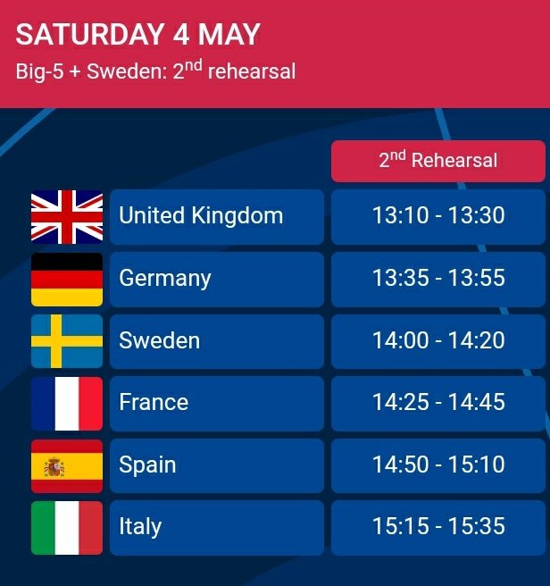 This was the rehearsal schedule for today #ESC2024 #ESCknowledge #Sweden #UnitedByMusic