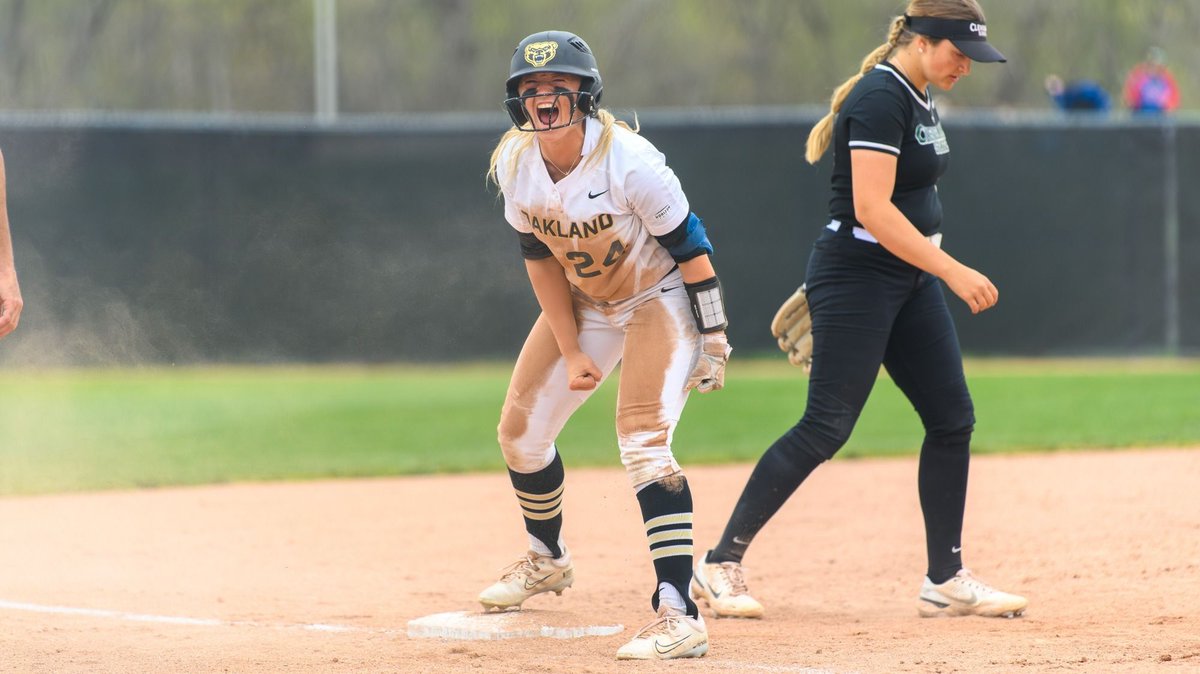 Kamryn Troyer saves the day—and a conference tournament bye—for Oakland. 📸: @OaklandSoftball Read more: d1sb.co/3QTeTEP