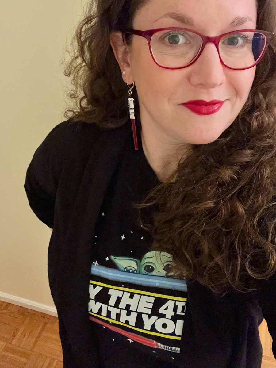 Am I going out to dinner to a trendy NYC restaurant? Yes. Am I wearing my #MayThe4th t-shirt and light saber earrings to said trendy restaurant? Also yes.