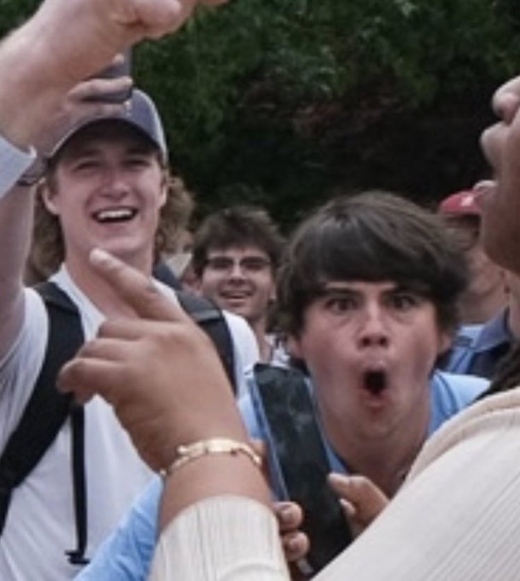 The face of racism. Here is one of the guys from the Ole Miss video making monkey sounds towards a black woman. No child is born with hate. Hate is taught