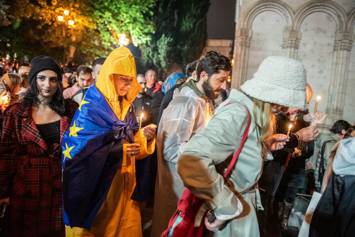 Some photos from Orthodox Easter celebrations on Rustaveli with the protest of foreign agents' bill. Today's events from the protest: oc-media.org/georgias-forei…