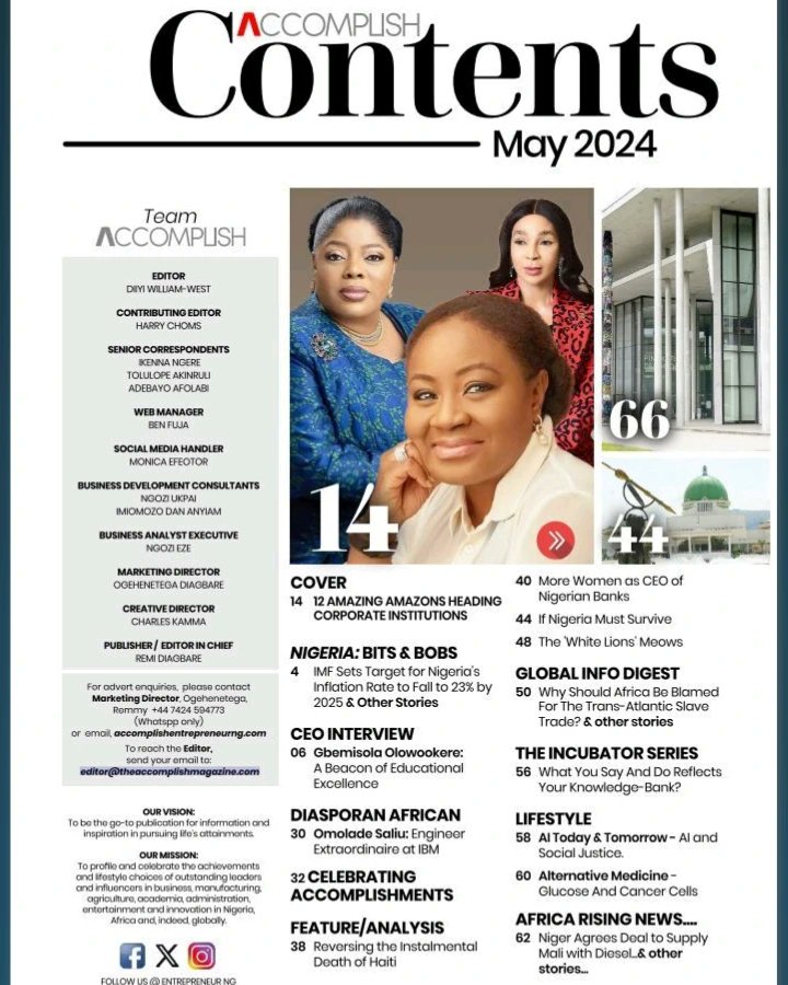 Check out the latest issue of Accomplish Magazine for May 2024, featuring inspiring stories, insightful articles about THE 12 AMAZONS HEADING CORPORATE INSTITUTIONS  in the likes of 
@adaoraumeoji 
@mariamolusanya
@nnekaonyanli

yumpu.com/en/document/vi…
.
#AccomplishMagazine