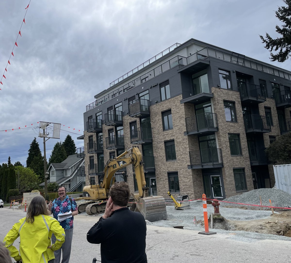 A 5-storey apartment on the 'wrong' side of the street, 'dropping the ghetto in Kitsilano,' with 20% below market rents. Approved 4.5 years ago, it's almost finished. Part of the now defunct Moderate Income Rental Housing pilot program. 2nd & Larch.