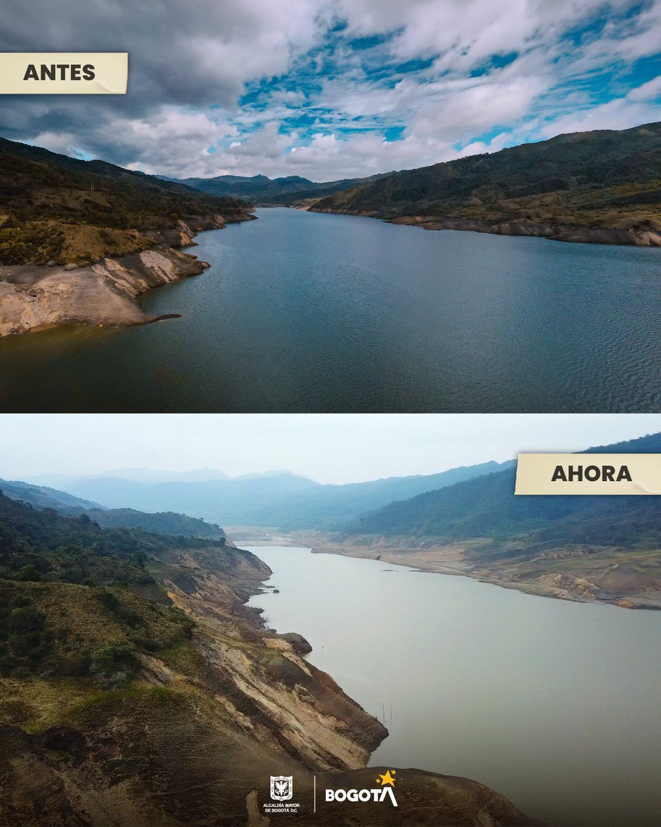 Sí, este es nuestro Sistema Chingaza, el que provee de agua al 70 % de Bogotá. Así se ve en estos momentos, evitemos que el nivel siga bajando. ¡#CierraLaLlaveYa y cuida el agua 💧!