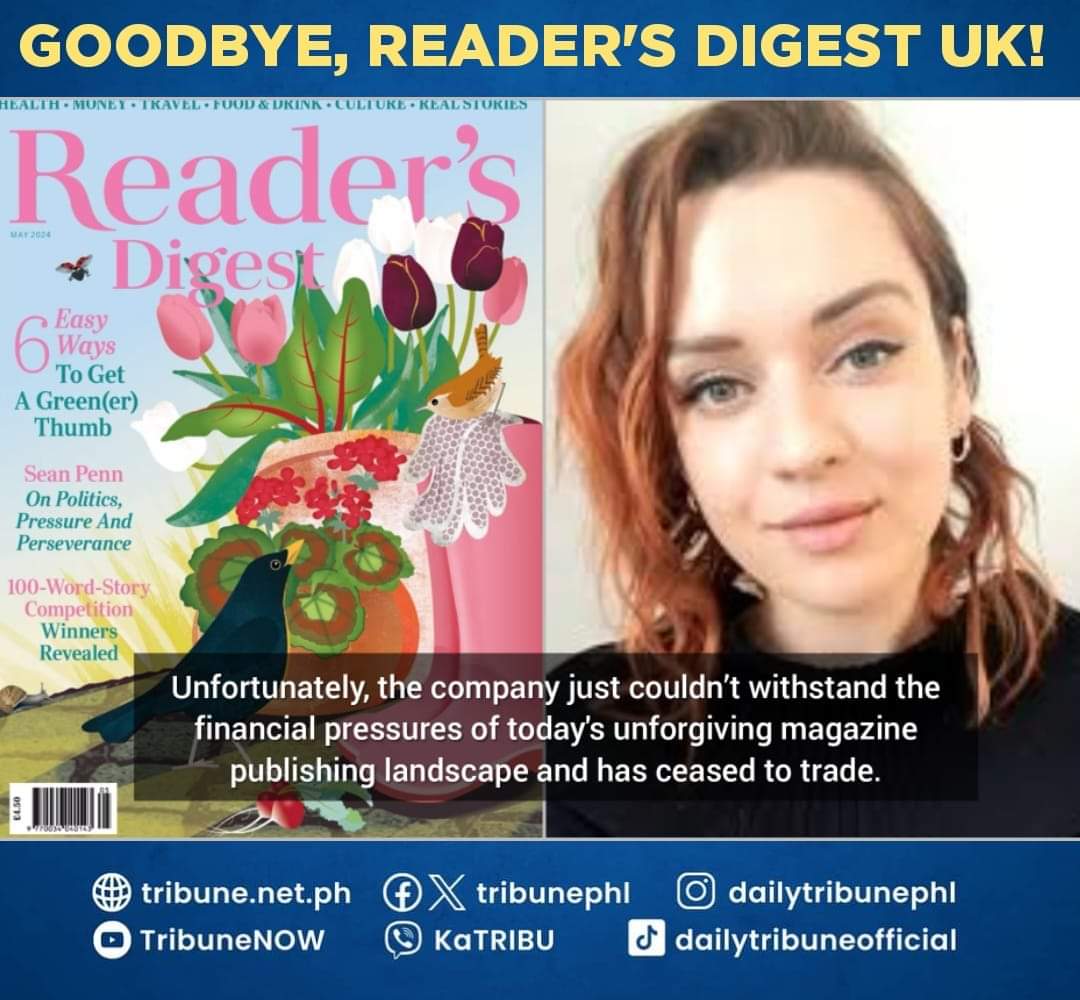 Reader’s Digest UK has closed after 86 years due to financial pressures, Editor-in-Chief Eva Mackevic disclosed in a post on LinkedIn. | via Eva Mackevic / X

Read more at: facebook.com/share/p/pXK8jo…

#Readersdigest #DailyTribune