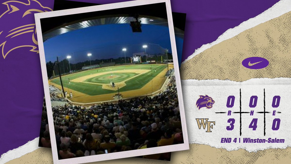 END 4TH | #13 Wake 3, @Catamounts 0
Not much going for either side in the fourth inning; margin remains three, Burns with 8Ks for the Deacs through the opening four frames.
#CatamountCountry