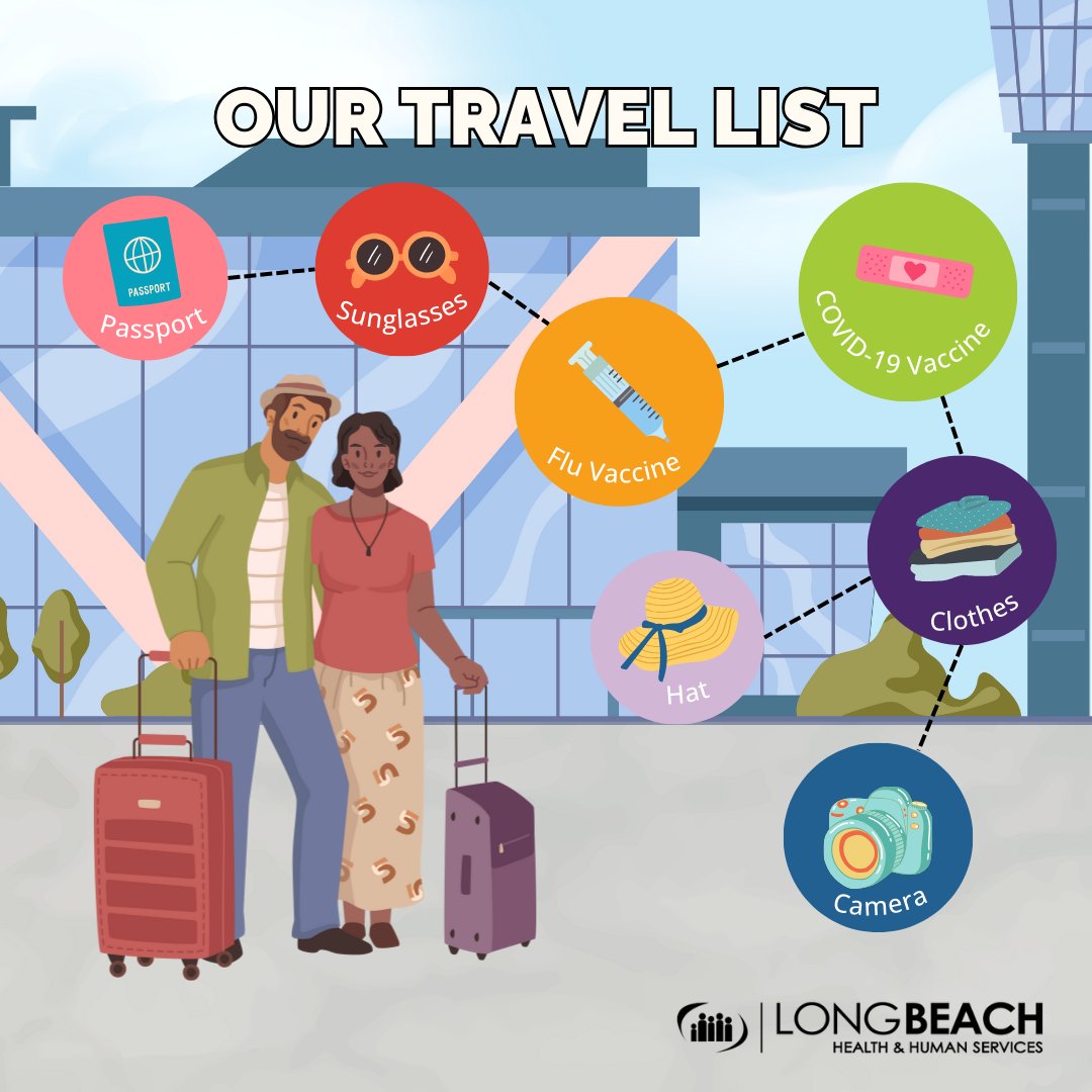 ✈️ Traveling Soon? Peace of mind starts with packing smart! Passport? Check. Camera? Check. Flu & COVID vaccines? Double check! Feel prepared, protected, and ready to take off and explore the world safely! To schedule your vaccines, visit longbeach.gov/immunizations.