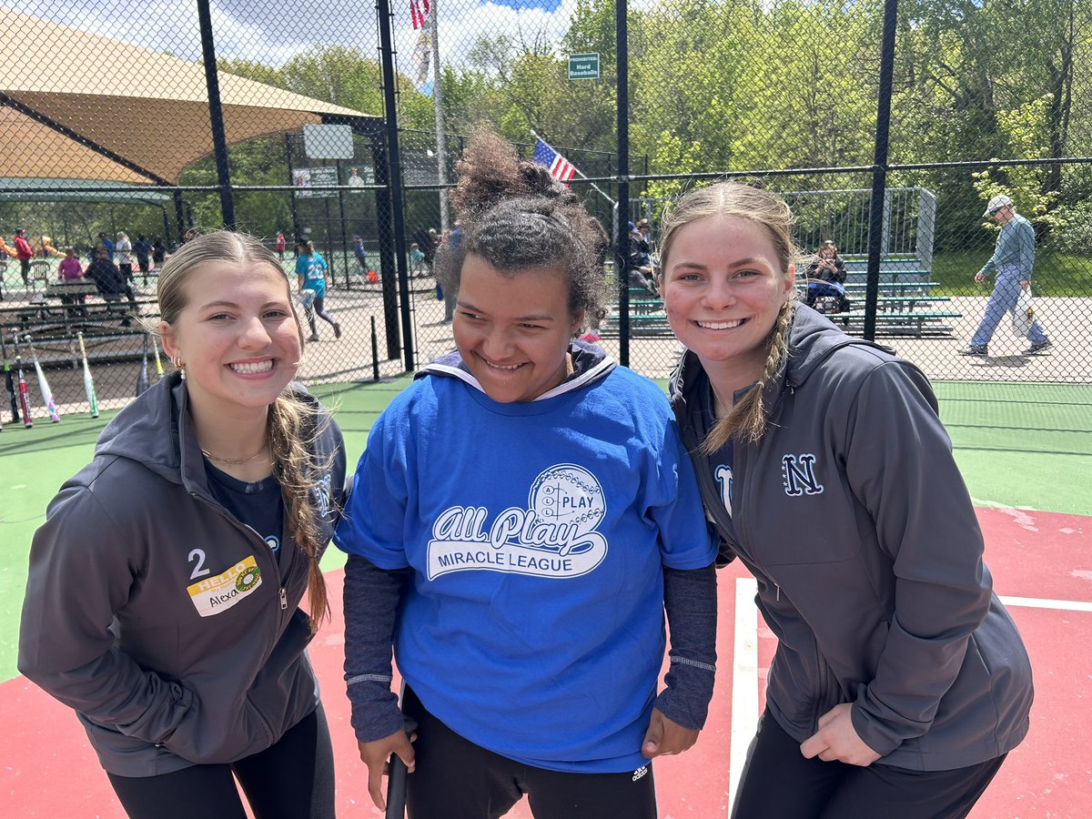 Emma is always excited to run into Monarch softball players.  Thank you @NENational08 for volunteering at All Play today!  #DifferenceMakers