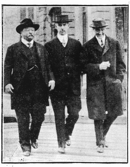 Theodore Roosevelt, W.H. Van Benschoten and Franklin D. Roosevelt in Syracuse, New York, #OTD in 1915. TR was in Syracuse because William Barnes brought a libel suit against him. The jury ruled in Roosevelt’s favor on May 22nd. pbs.org/kenburns/the-r…