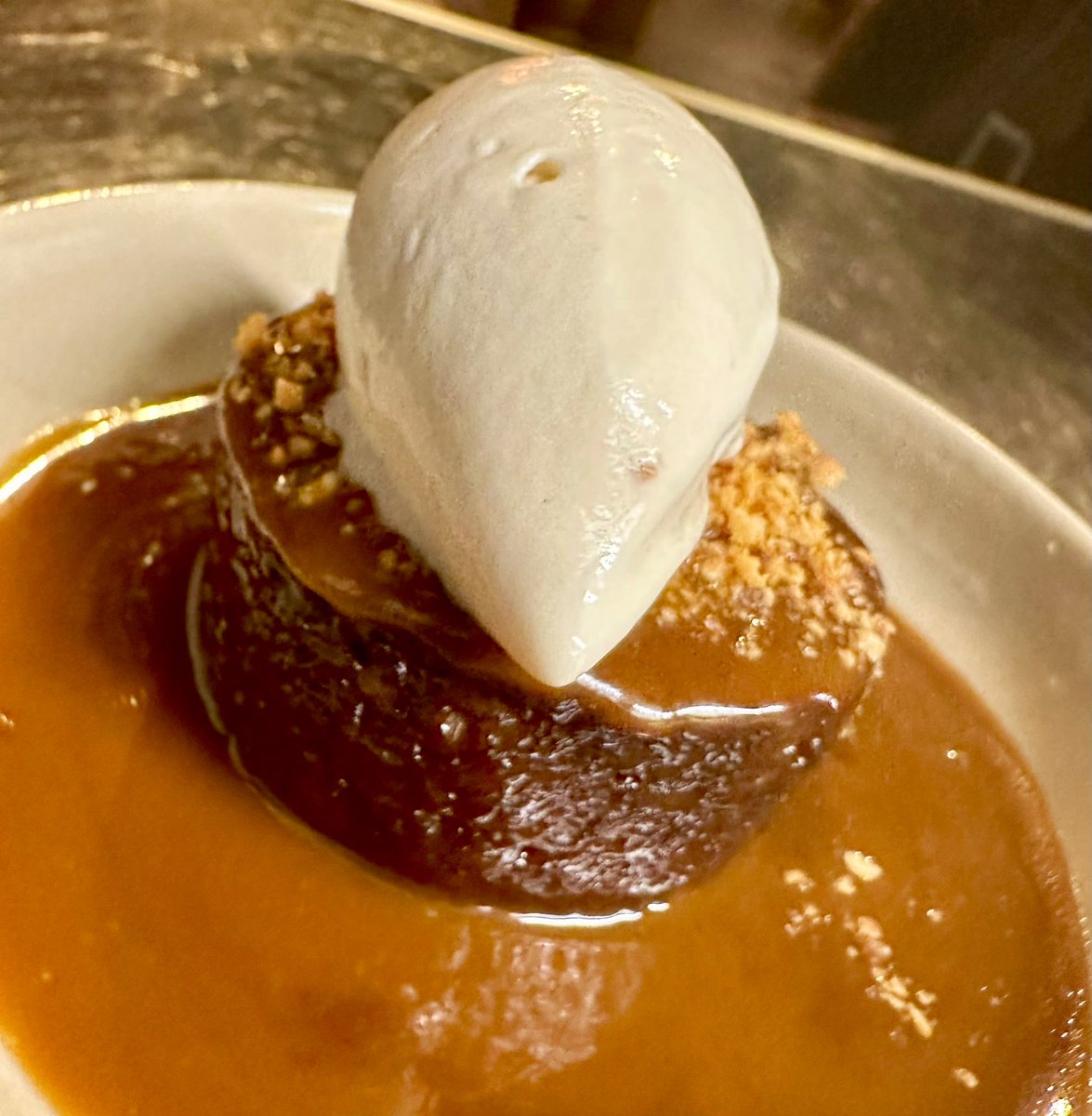 Sticky toffee pudding, hazelnuts, sourdough ice cream…… #properpudding