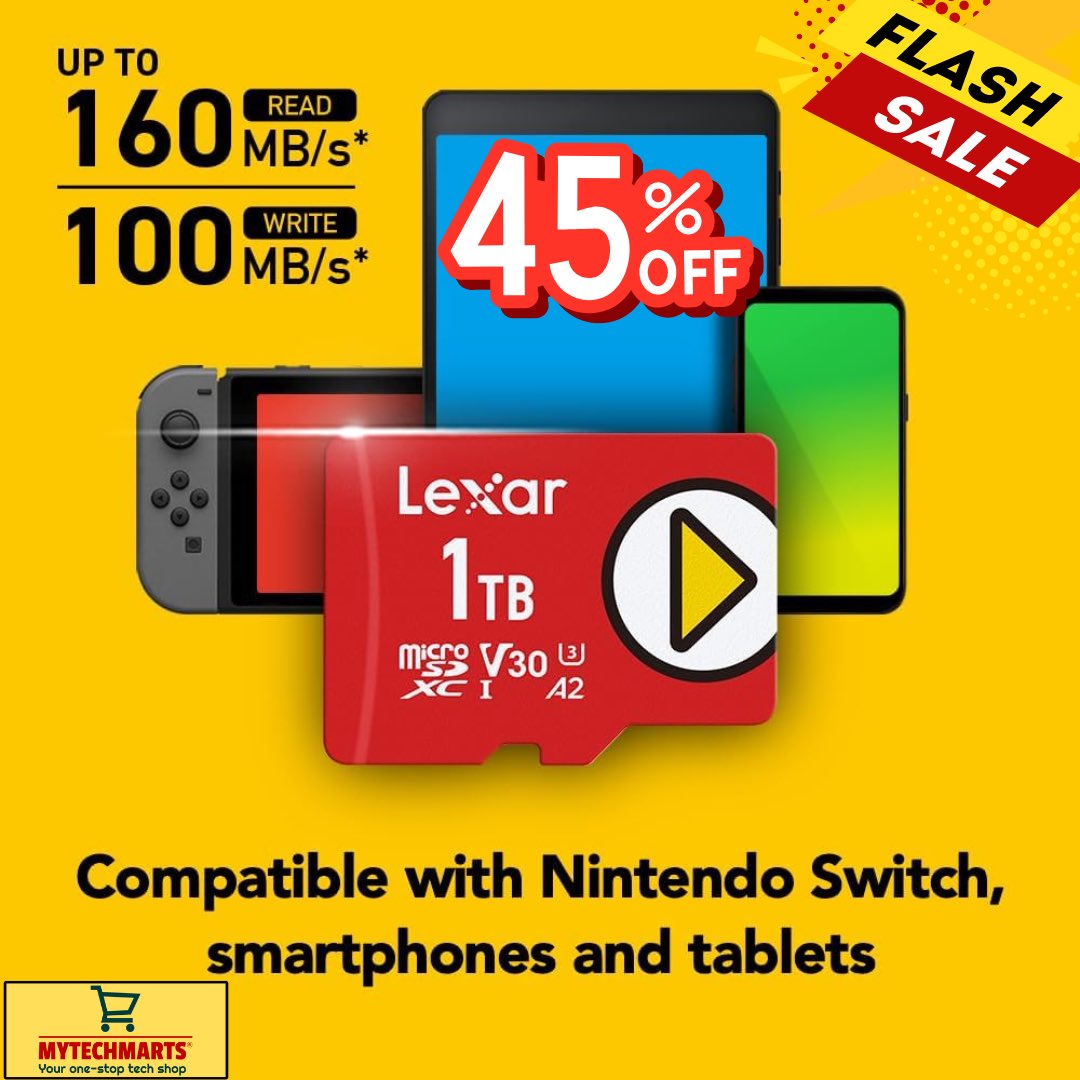 mytechmarts's tweet image. 🎉 Gamers &amp;amp; tech lovers, check this out! The Lexar 1TB MicroSDXC card is on sale! Perfect for Nintendo Switch, smartphones, tablets, &amp;amp; more. Say goodbye to storage issues and hello to all your games, photos, and videos!Get the deal now! 🔥 amzn.to/3WtaLyK  
#TechDeals