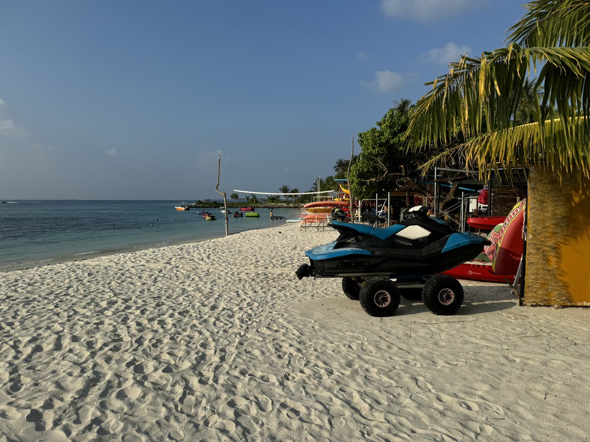 Jet skis ready to go at the beach #maafushi #maldives