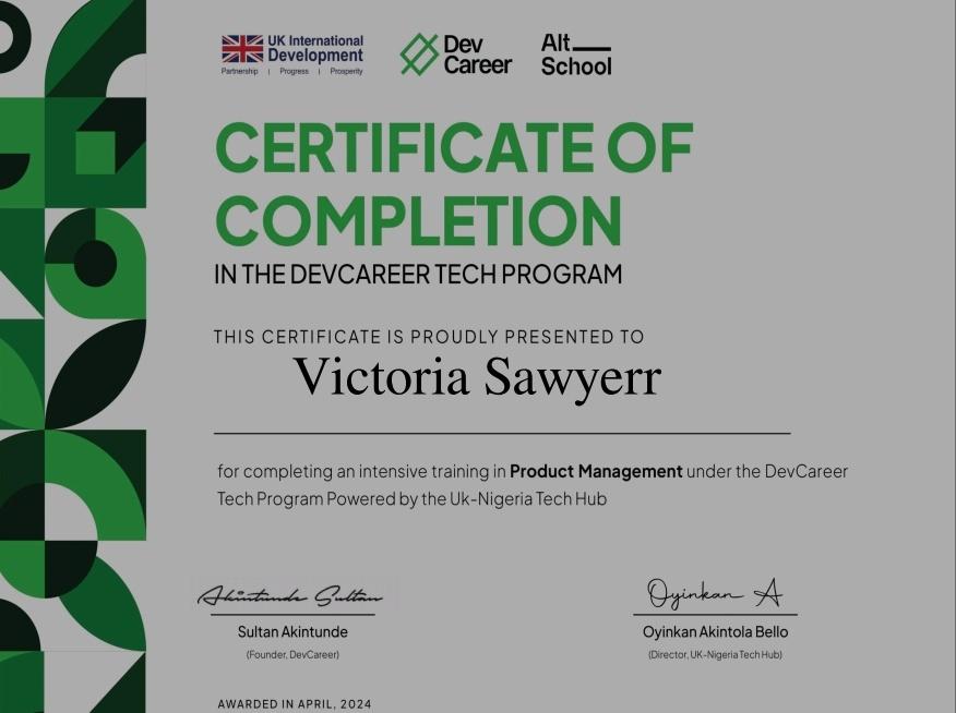I'm so proud of myself for not giving up and for making the decision to try again. Thank you @dev_careers @ukngtechhub for the opportunity to learn and solidify my product management skill. I'm so grateful 🙏🏽 
#DCTPC2