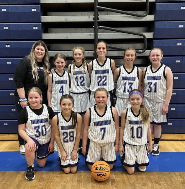 Coach Becky Erickson and JVT Girls Black had a competitive day 1 in Watertown. Lots of 💜 in this group.
#ThunderFamily
#jvthoops