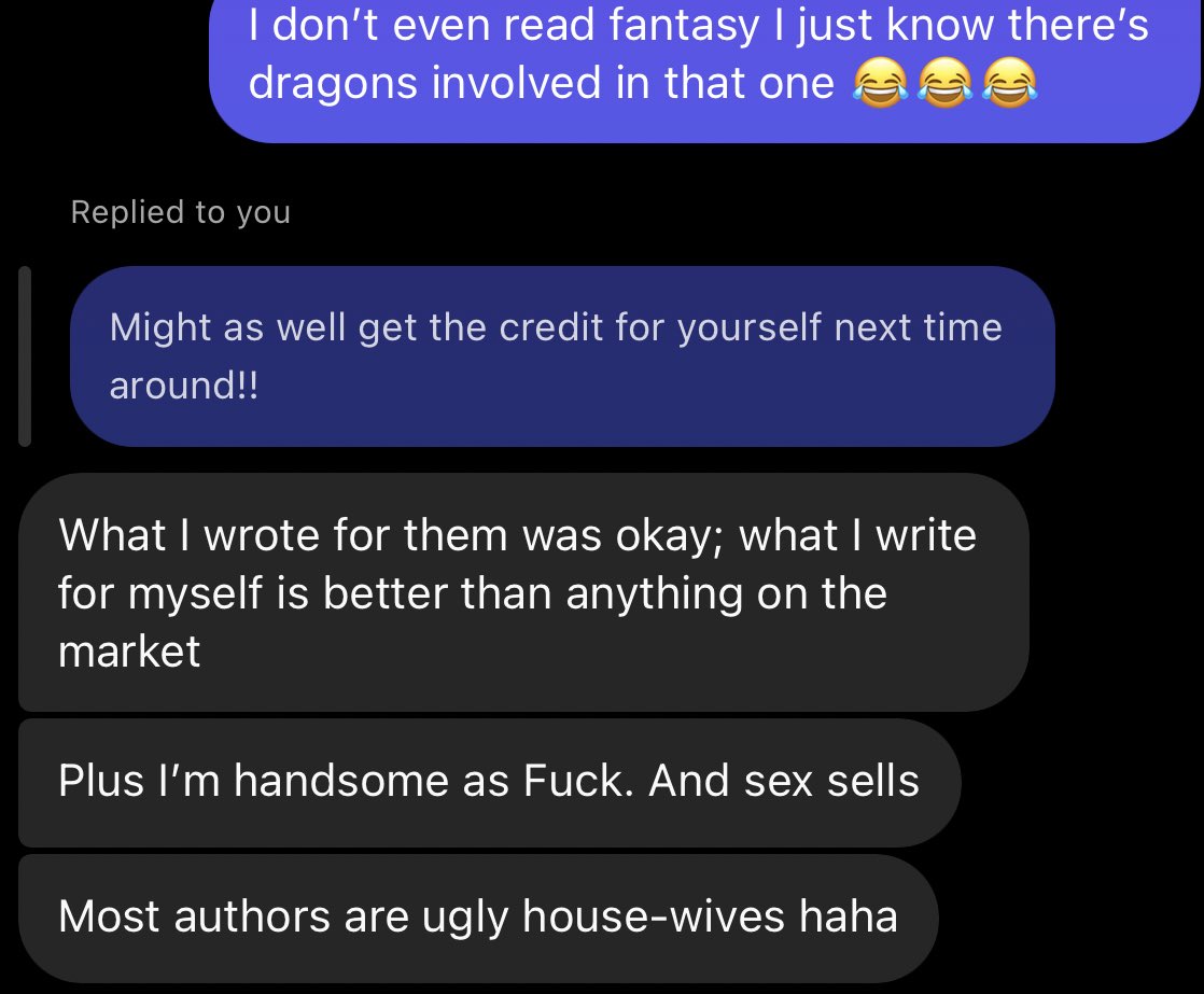 As an author, is it even okay to say this so candidly????? & yes, I blocked him after this message

 #booktwt