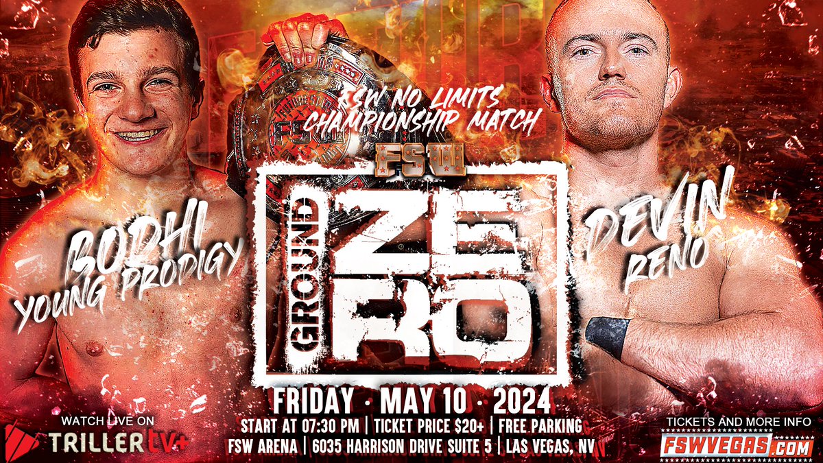 FSW Ground Zero THIS FRIDAY May 10, 7:30PM LIVE on @FiteTV+ FSW Arena | #LasVegas 𝙉𝙤 𝙇𝙞𝙢𝙞𝙩𝙨 𝘾𝙝𝙖𝙢𝙥𝙞𝙤𝙣𝙨𝙝𝙞𝙥 @Bodhi_BYP VS @DVN_RNO Ticket + Streaming links in the bio!