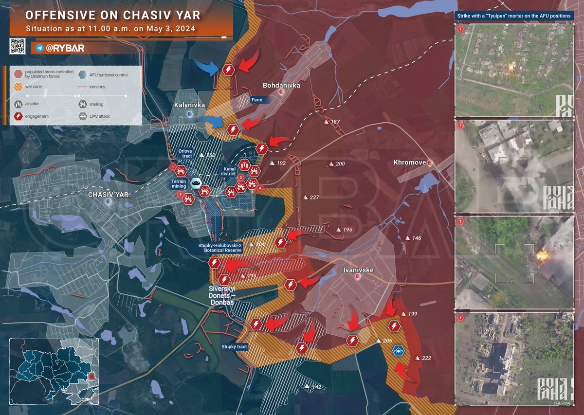 Ukraine update for May 4th, 2024. Russian kickoff.⬇️ Over the last week or so we've begun to see Russian forces pushing forward across the length of the Ukrainian front line, with notable if modest successes on all axes. I've attached maps (h/t Rybar) showing some of their…