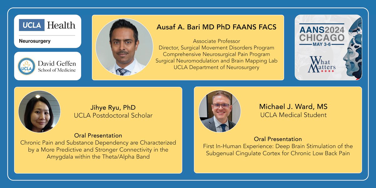 Great showing today by the Bari lab @ausaf with two talks at the @AANSNeuro Annual Meeting. Extremely proud of our ongoing work at @UCLANsgy @dgsomucla on the cutting edge of #ChronicPain & addiction research in #Neurosurgery. #AANS2024 #WhatMatters2Me