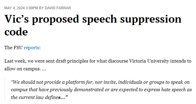If only that was actually the test, I might not disagree. kiwiblog.co.nz/2024/05/vics_p… Would inviting this guy be that beneficial to the pursuit of knowledge? He's surely the only person in the country whom you could say might be expected to spout hate speech? nzherald.co.nz/bay-of-plenty-…