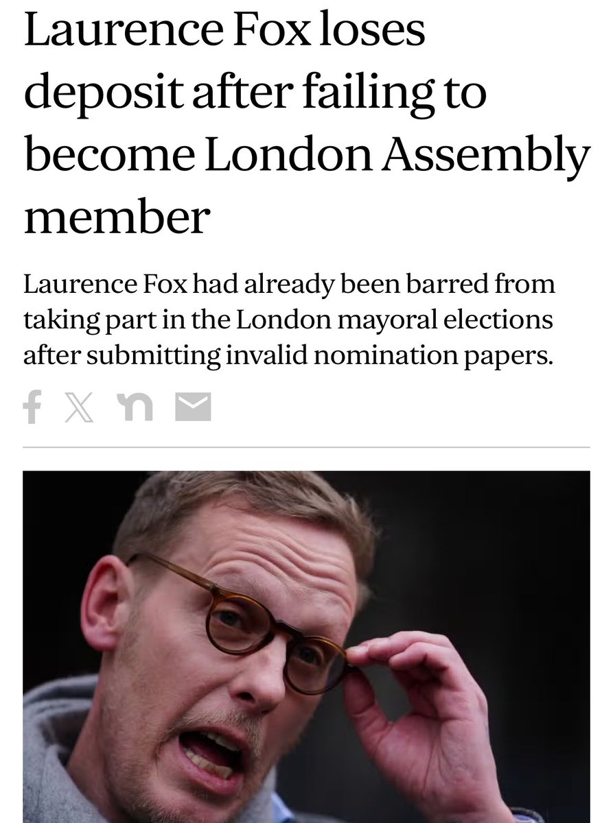 🚨 Laurence Fox loses deposit after failing to become London Assembly member.