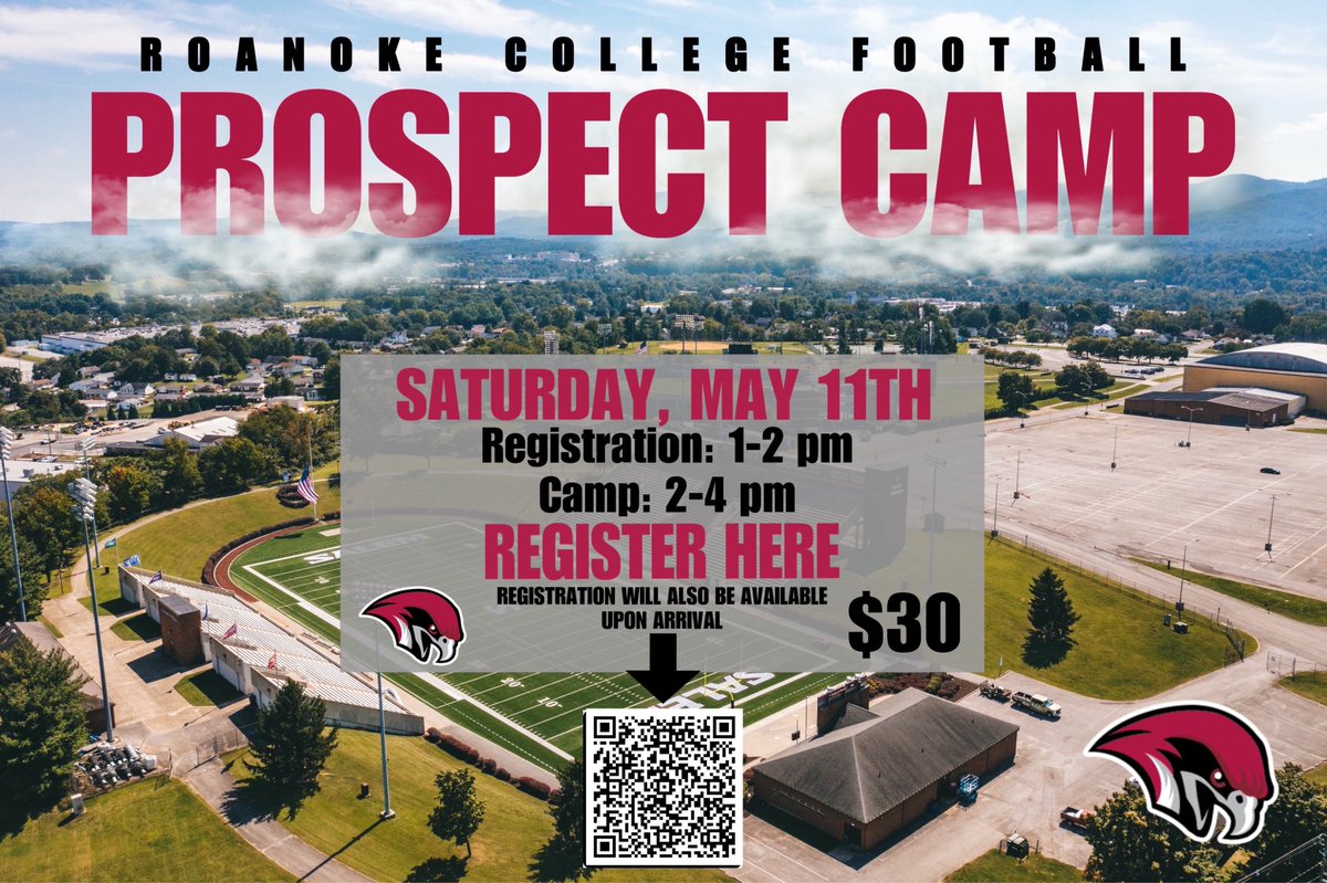 Roanoke College Football (@roanokefb) on Twitter photo 🏈⚠️ONE WEEK ALERT⚠️🏈
Come get evaluated and coached here at <a href="/RoanokeCollege/">Roanoke College</a> next Saturday May 11th. 2025s and beyond. Opportunity to EARN your way in on the ground floor of something special. QR Code takes you to the sign up 🔏 PRE REGISTER TODAY. Walk ups welcome #WinTheOUTS 🏈⚠️ONE WEEK ALERT⚠️🏈
Come get evaluated and coached here at <a href="/RoanokeCollege/">Roanoke College</a> next Saturday May 11th. 2025s and beyond. Opportunity to EARN your way in on the ground floor of something special. QR Code takes you to the sign up 🔏 PRE REGISTER TODAY. Walk ups welcome #WinTheOUTS