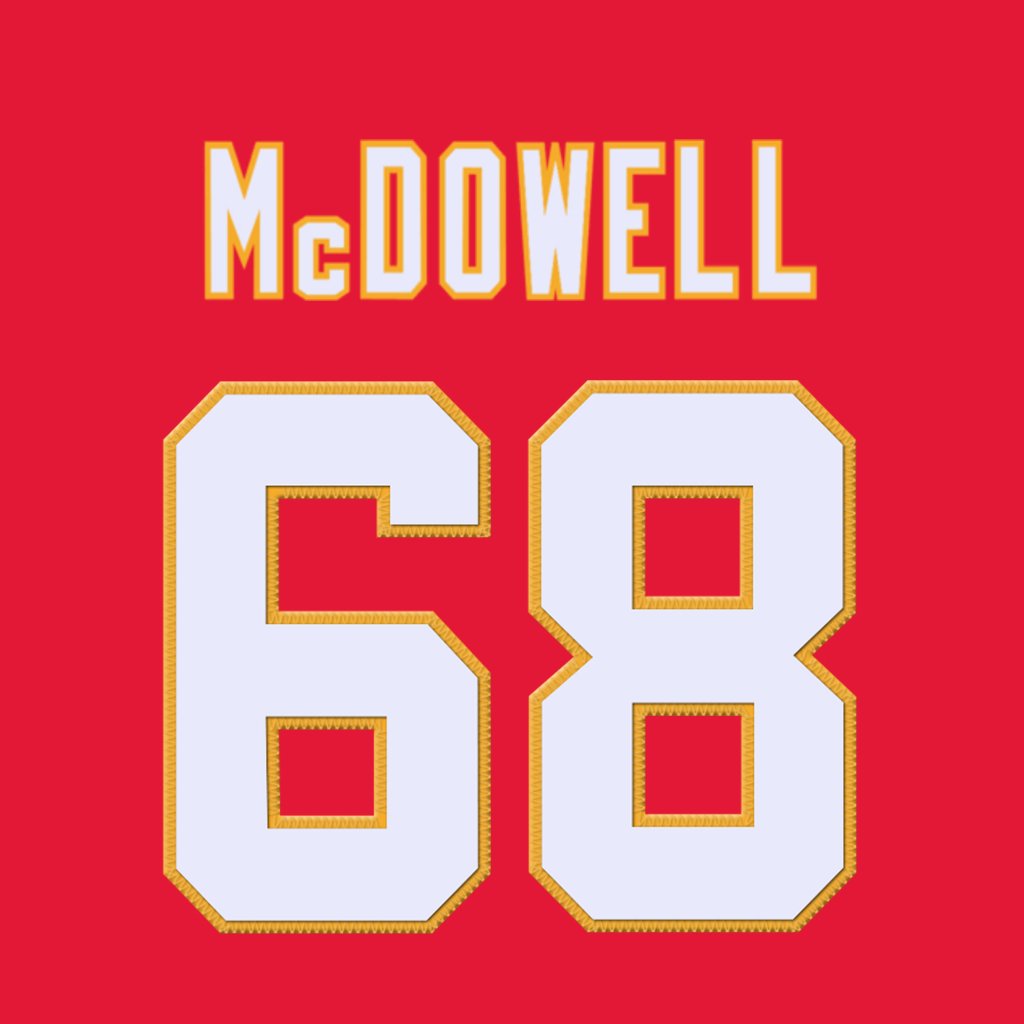 Kansas City Chiefs OL Griffin McDowell (@Griffin_mcdow62) is wearing number 68. Last assigned to Anderson Hardy. #ChiefsKingdom