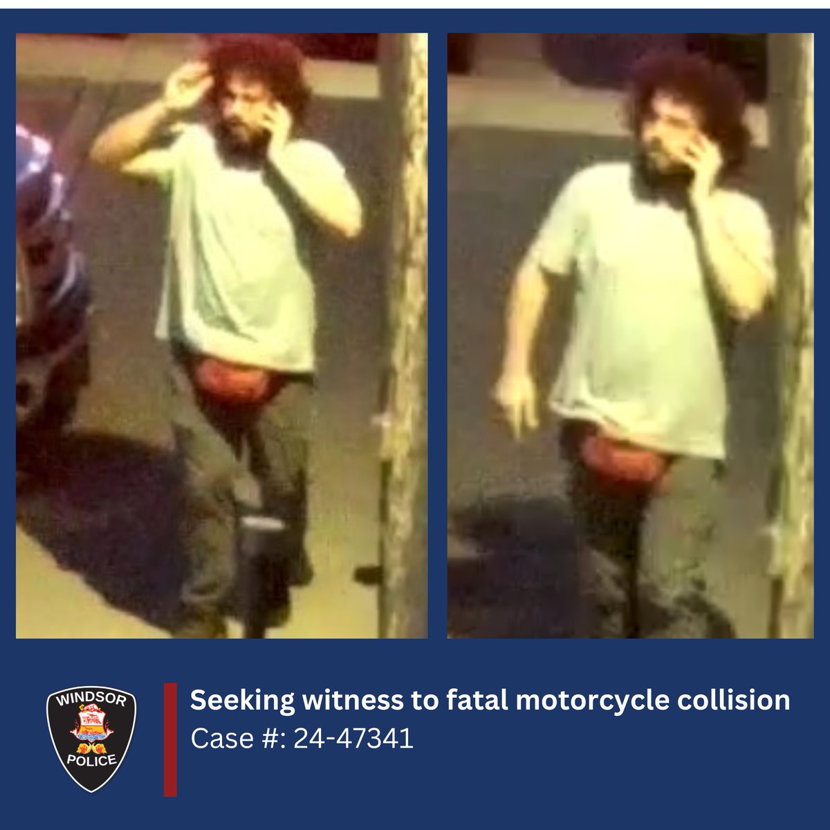 Police seeking witness to fatal motorcycle collision Case #: 24-47341 The Windsor Police Service wants to speak to this individual who witnessed the fatal motorcycle collision that occurred on Dougall Avenue at approximately 8:30 p.m. on April 28, 2024. This person is NOT…